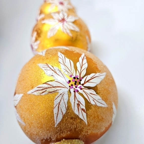 VINTAGE Christopher Radko White Poinsettia Gold 4 Tier Finial Topper 16" 1998 - Picture 5 of 9